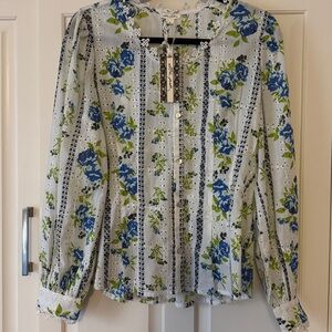 Ultra pink 💯 cotton Blue & Green Floral eyelet top